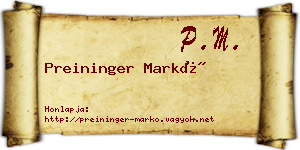 Preininger Markó névjegykártya